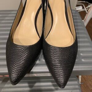Black faux embossed leather slingback heels